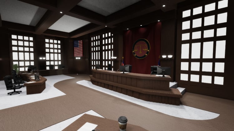 Detailed Roblox courtroom interior