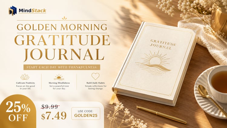 Golden Morning Gratitude Journal printable PDF daily gratitude journal for adults with 90 days of guided prompts for gratitude, intentions, and positive reflection