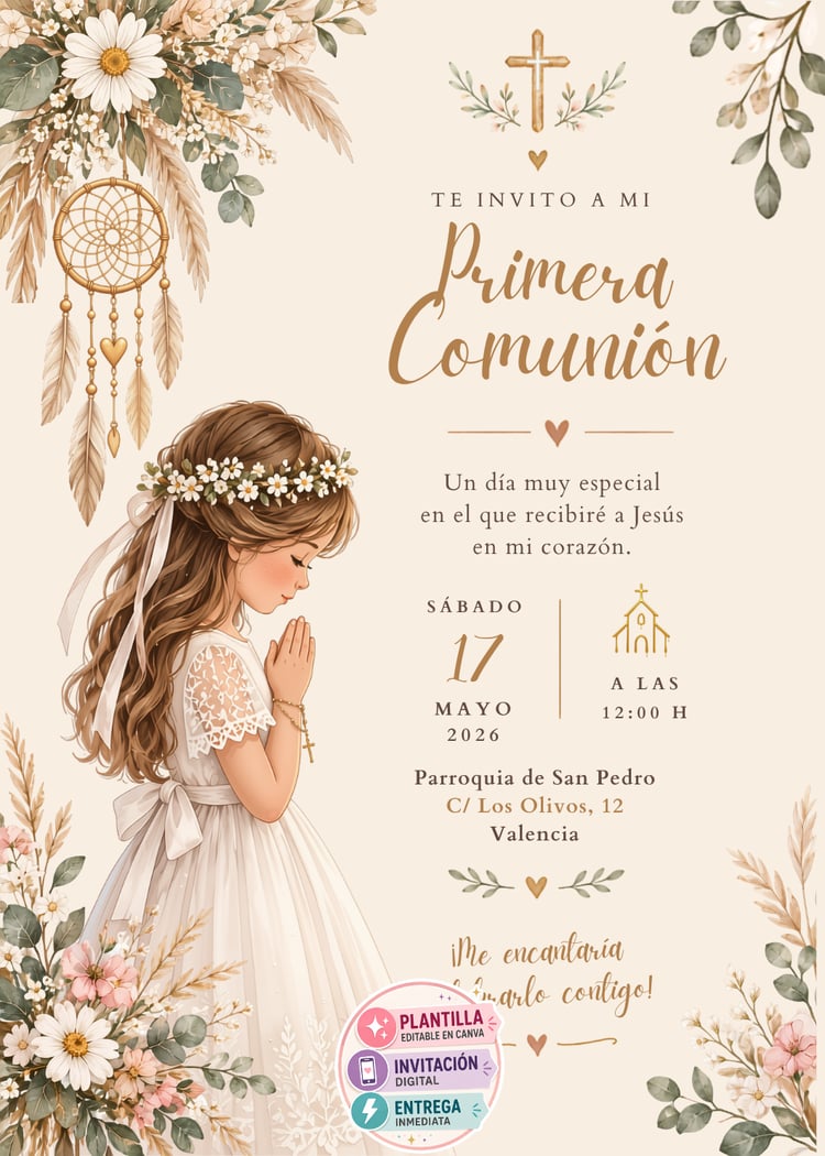 Invitación Bohemia de Primera Comunión