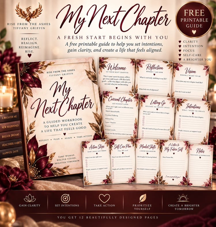My Next Chapter free printable guide for personal growth, reflection, new beginnings, and life transitions
