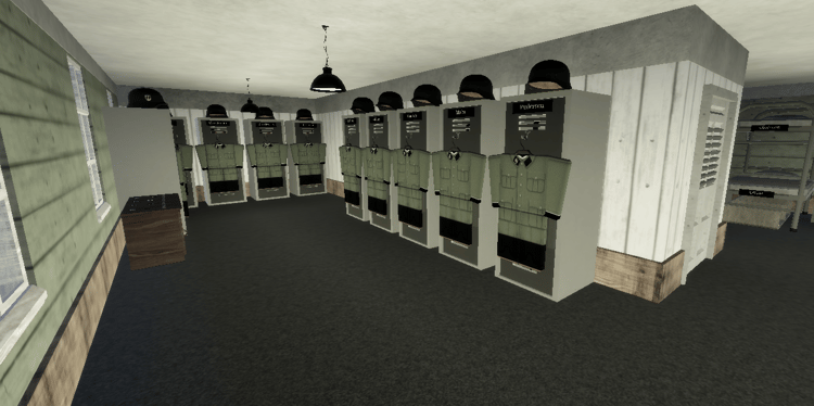 Military barracks beds with name tags
