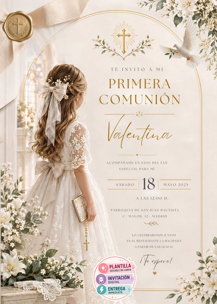 Plantilla Invitación Primera Comunión Editable