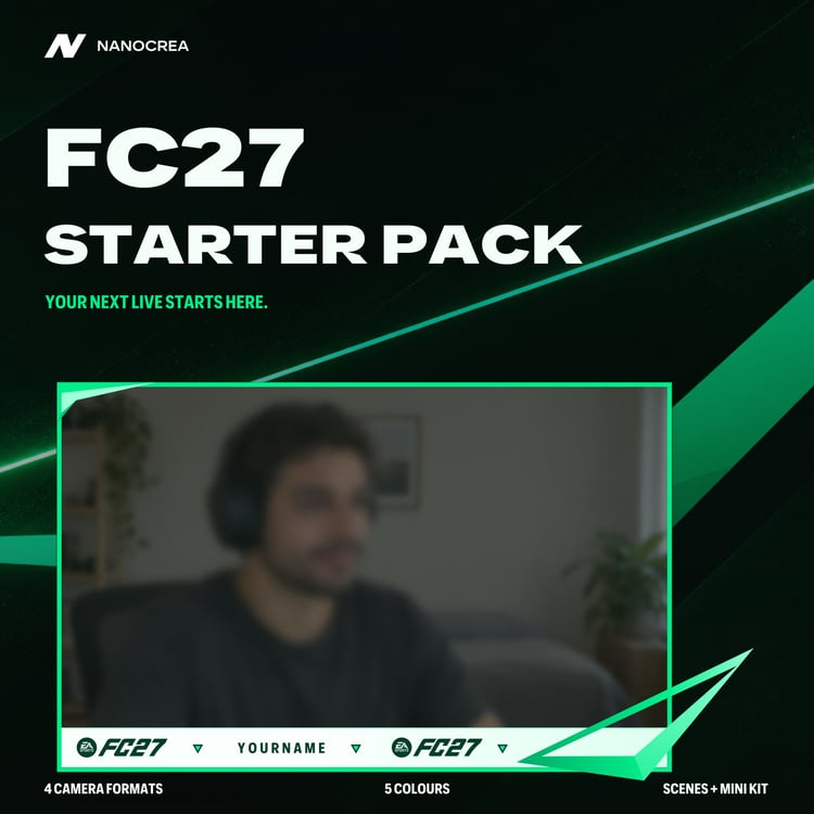 NanoCrea FC27 Starter Pack cover featuring a mint webcam overlay with an editable name band.