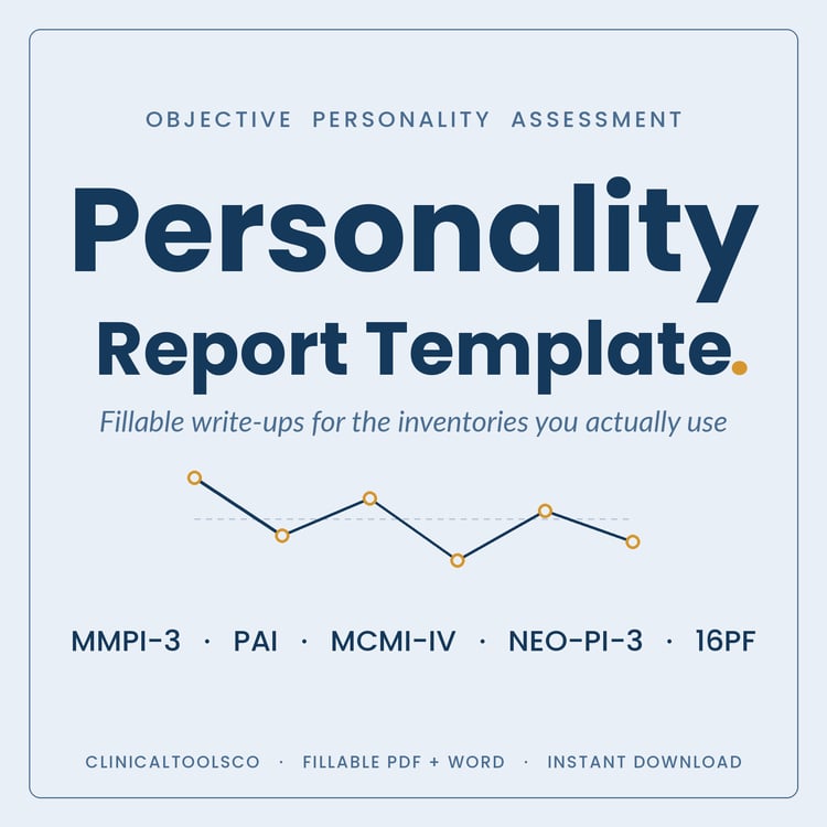 Cover of Personality Assessment Report Template, MMPI-3, PAI and MCMI-IV