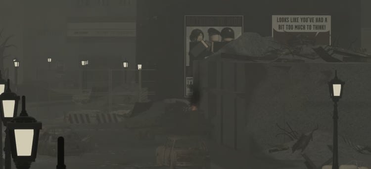 Raider outskirts damaged buildings