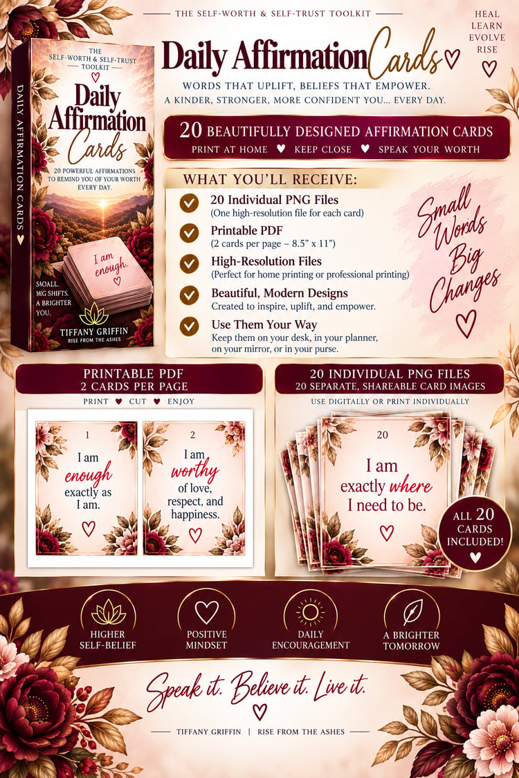 20 printable and digital self-worth affirmation cards for self-love, confidence, and daily encouragement