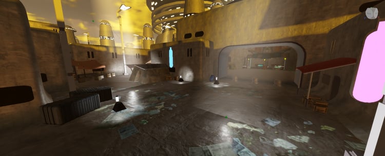 Desert settlement futuristic buildings