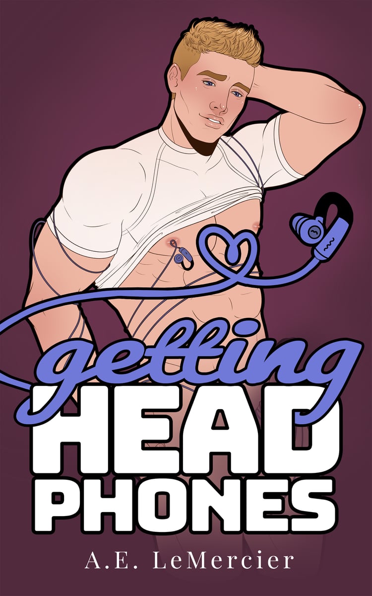 mm romance book boyfriend blushing at a pair of sentient headphones. text reads "getting headphones"