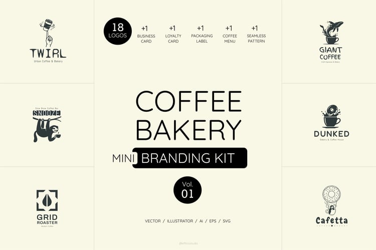 Coffee Shop Branding Kit Vol 01 - 18 Vector Logos and Brand Identity Templates