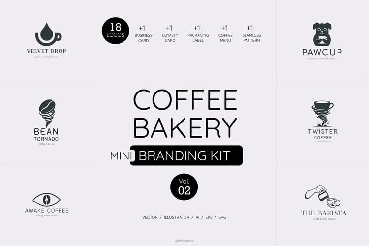 Coffee Bakery Branding Kit Vol 02 - 18 Vector Logos and Brand Identity Templates