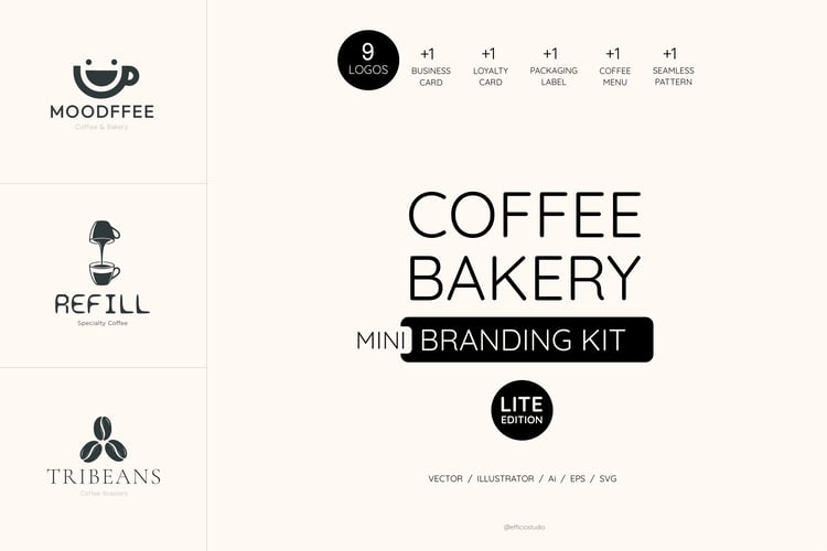 Coffee Bakery Branding Kit Lite Edition - 9 Vector Logos and Brand Identity Templates