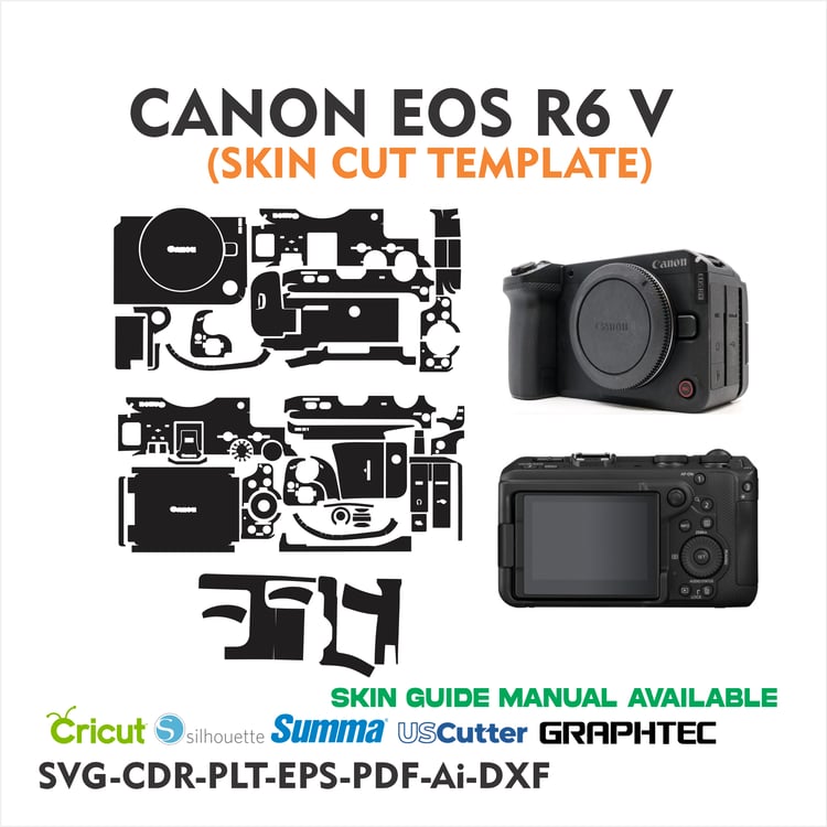 Canon EOS R6 V camera skin vector template for custom vinyl wrap and precision cutting