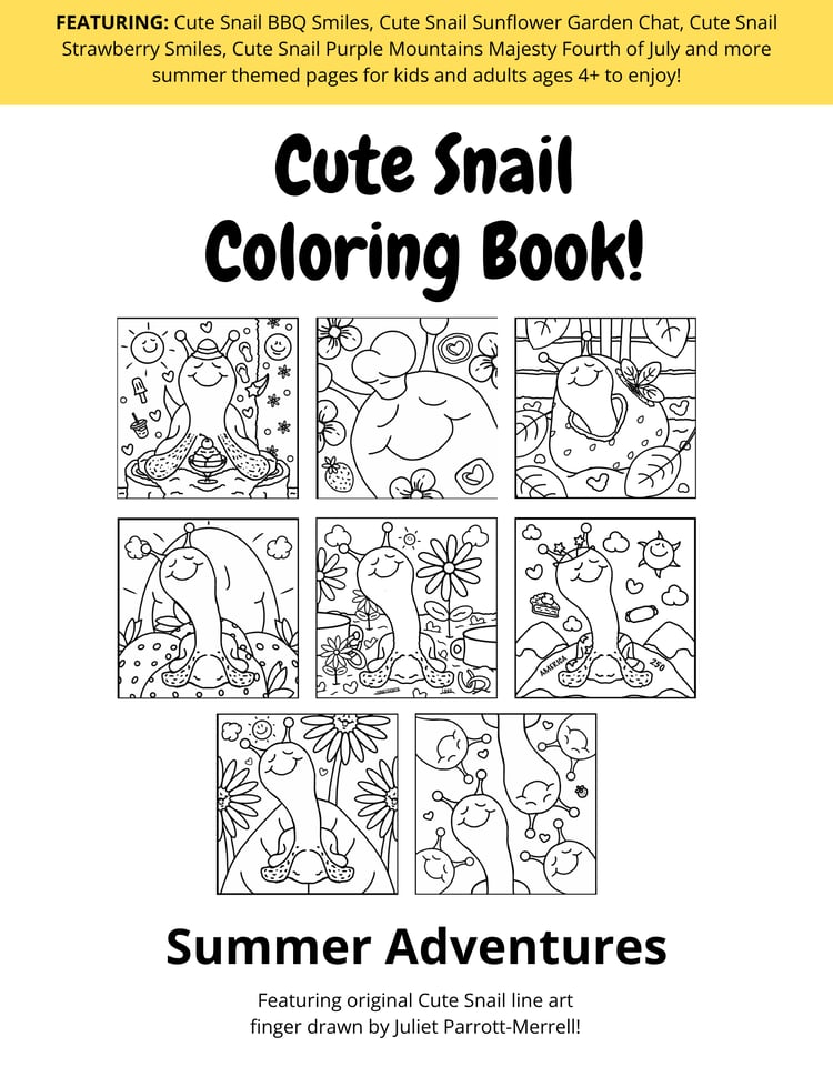 Cute Snail Summer Adventures Coloring Book (front Cover)