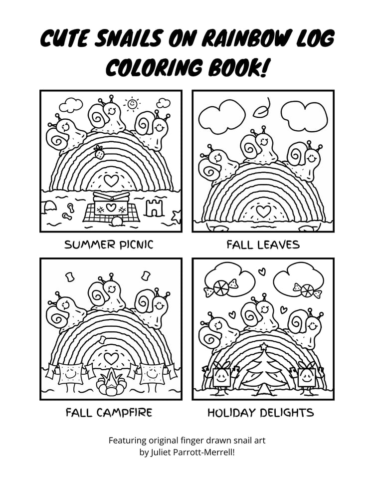 Cute Snails On Rainbow Log Coloring Book (Cover)