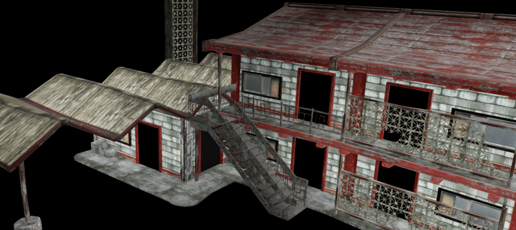 Detailed motel with exterior balconies