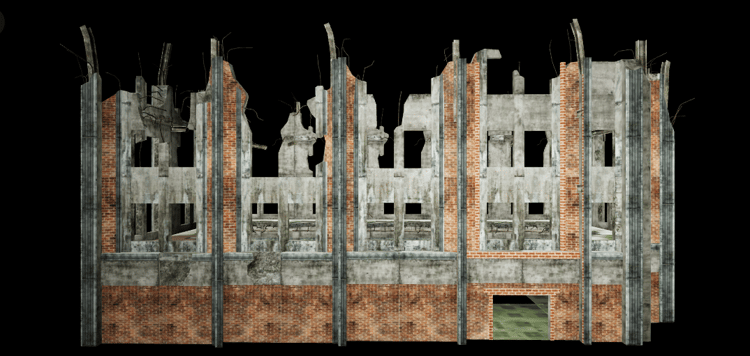 Earthquake destroyed brick building
