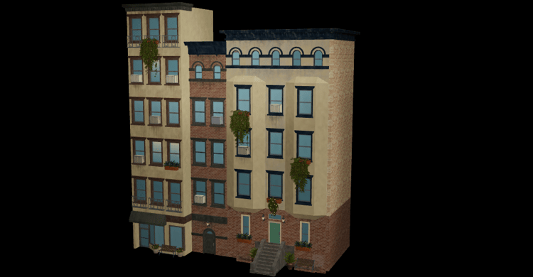 Brick and plaster apartment exterior