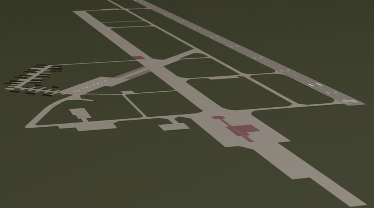 Extensive aircraft parking apron
