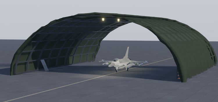 Military aircraft shelter exterior