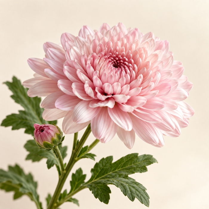 Pink shevanti - chrysanthemum flower on soft warm ivory background - Ai Generated