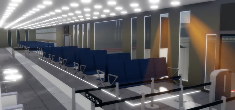 Blue airport waiting seats