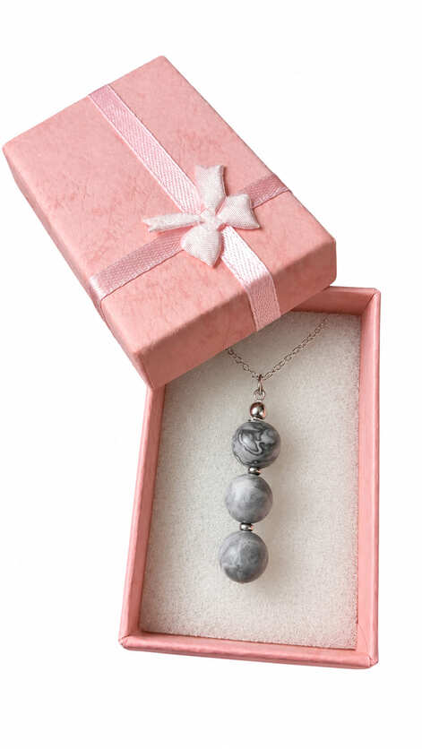 Sterling silver Map Jasper gemstone necklace presented in pink gift box