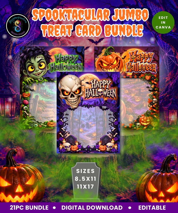 Halloween Treat Cards, Jumbo Treat Card Bundle, Halloween Canva Template, Editable Halloween Cards, Halloween Candy Holder, Trick Or Treat Favors, Halloween Party Favors, Printable Halloween Cards, Classroom Halloween Treats, Halloween Gift Tags, Hallowee