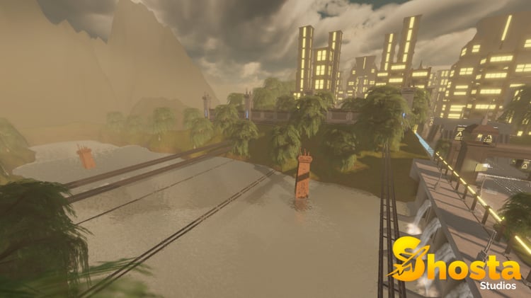Futuristic city streets and structures