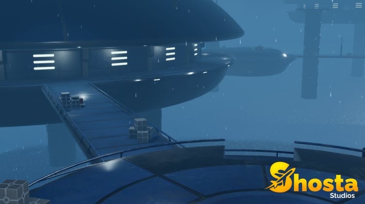 Futuristic water-world island structures