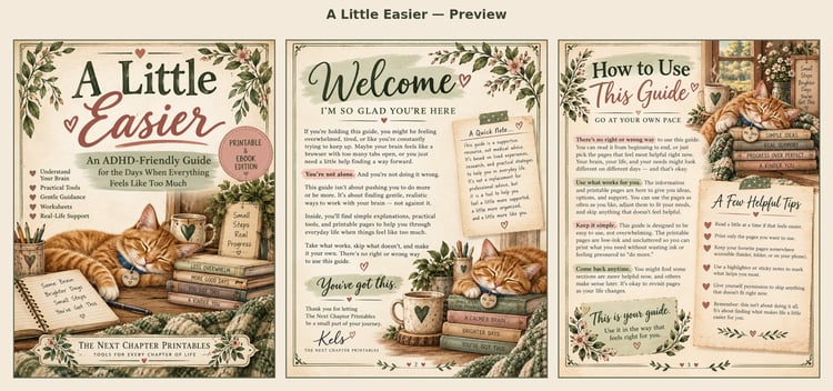 A Little Easier ADHD-friendly ebook and printable guide by The Next Chapter Printables
