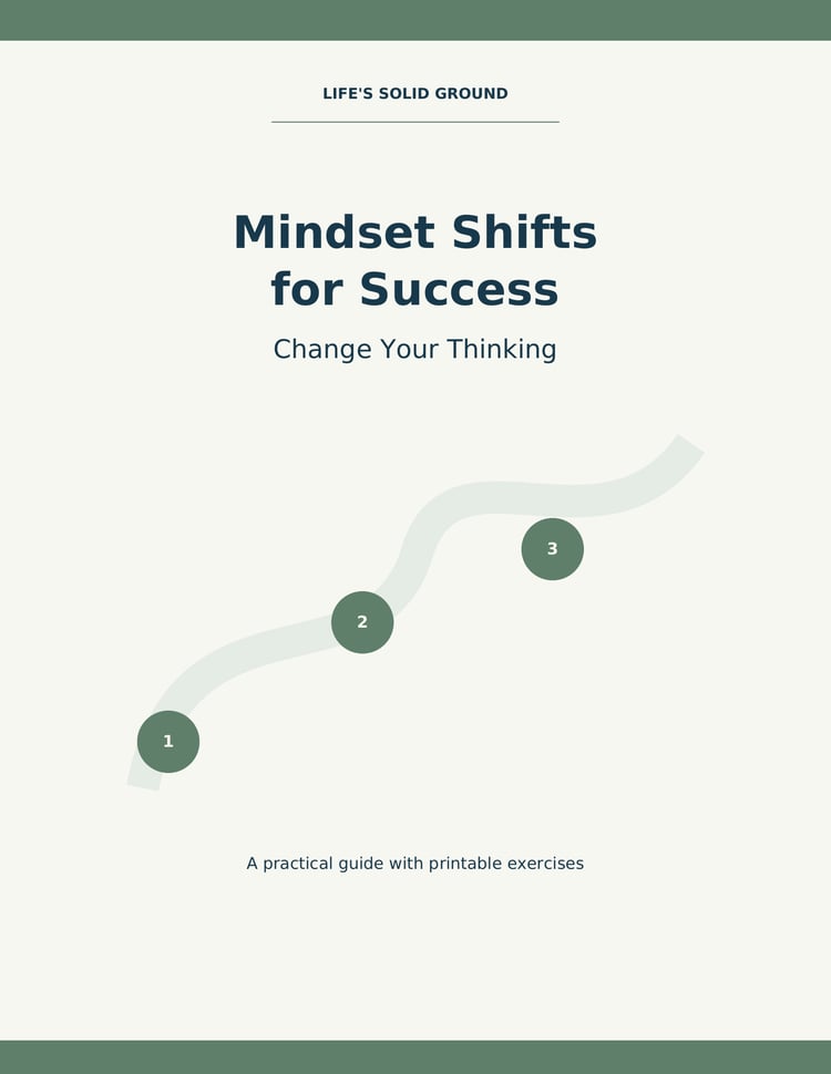 Cover of Mindset Shifts for Success by Life’s Solid Ground, with a sage green path showing three steps on a cream background.