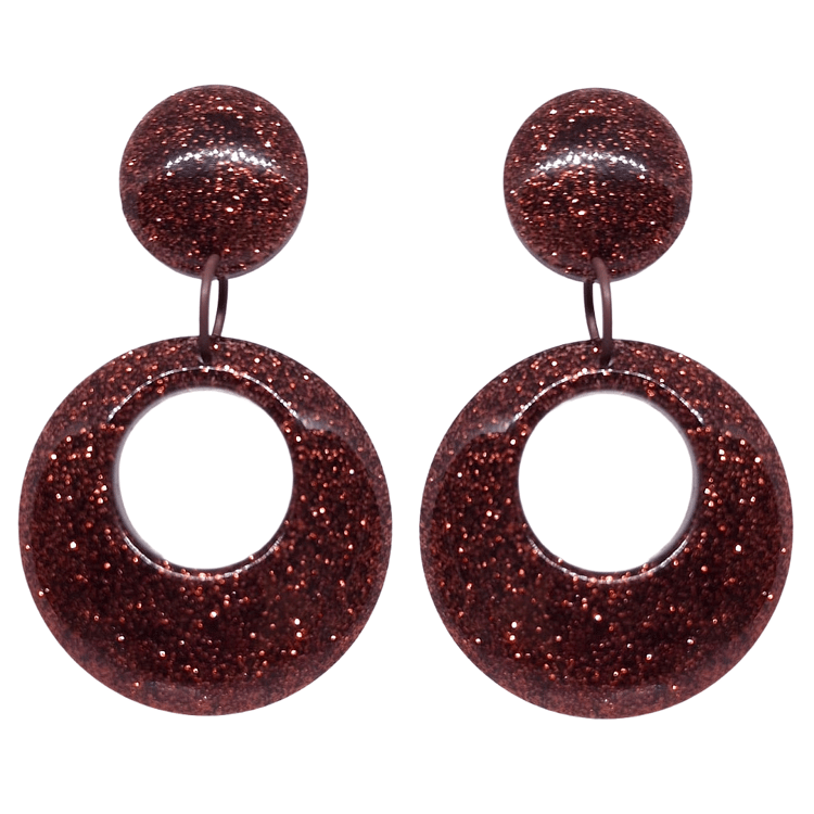 Glitter Hoop Retro 1950's Pinup Style Earrings Brown by Atomic Cat