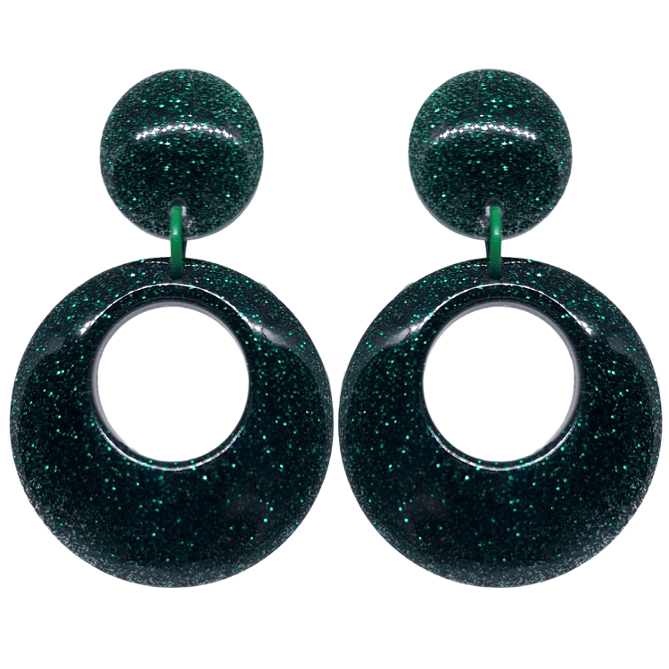 Glitter Hoop Retro 1950's Pinup Style Earrings Green by Atomic Cat