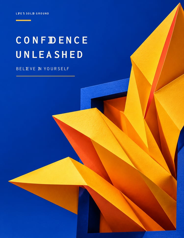 Confidence Unleashed cover with a bright gold folded paper form expanding through a blue frame
