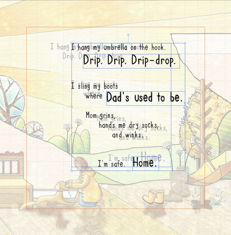 Computer screen of typography setting for Grief Like Rain—Hope Like Sunshine