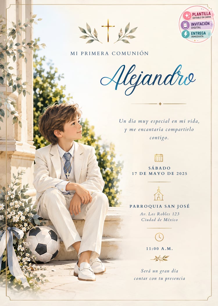 Invitación Primera Comunión Niño Futbol