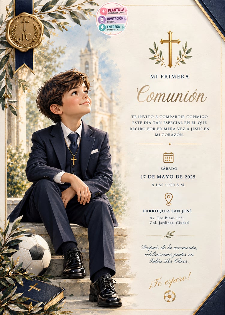 Elegant First Communion invitation for a boy