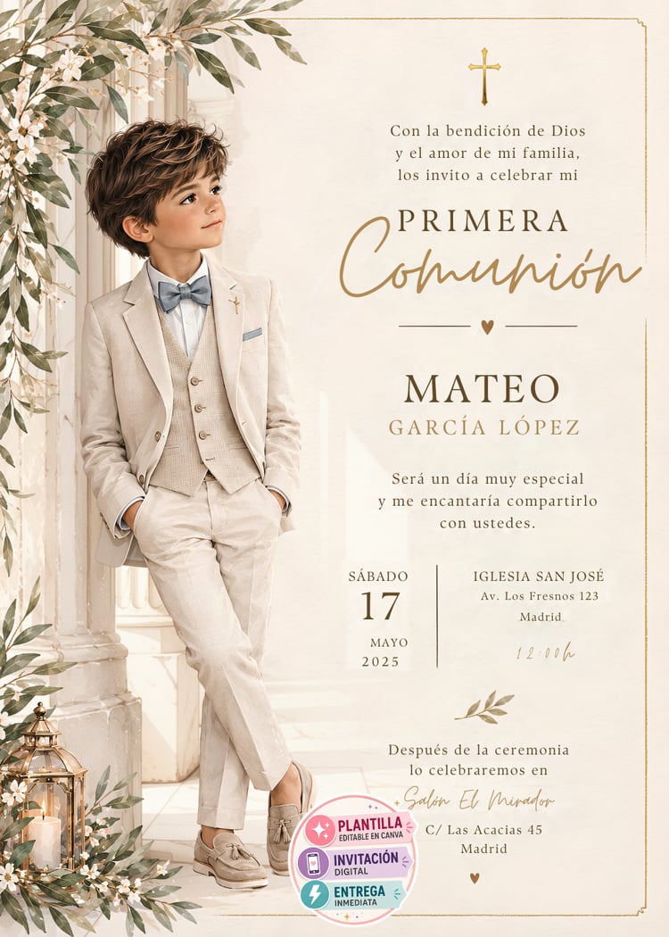 Invitación Primera Comunión Niño Bohemio