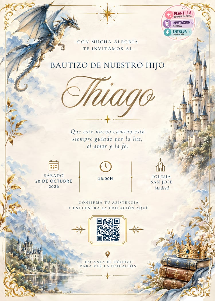 Whimsical boy's baptism invitation