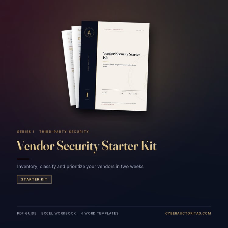 Vendor Security Starter Kit: cover and sample pages of the guide, Cyber Auctoritas Third-Party Security series
