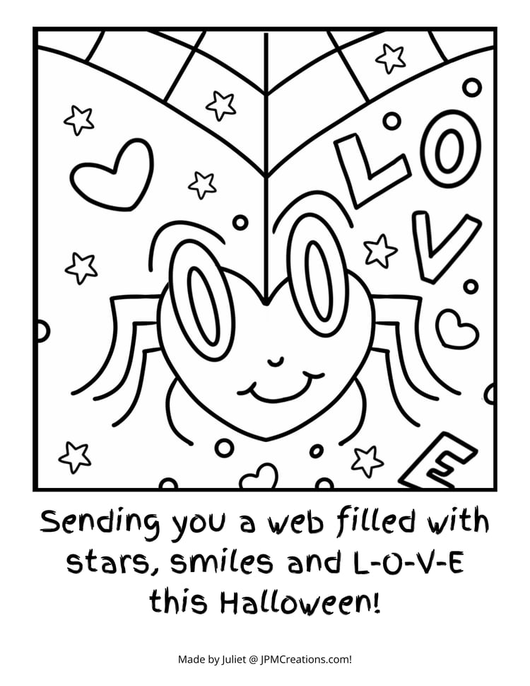 Cute Spider Web Filled With Stars Smiles Love Halloween Coloring Page