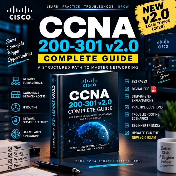 CCNA 200-301 v2.0 Complete Guide digital networking study guide with structured chapters and networking concepts