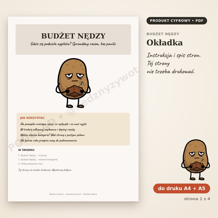 Okładka Budżetu Nędzy z instrukcją, jak korzystać, i spisem stron.