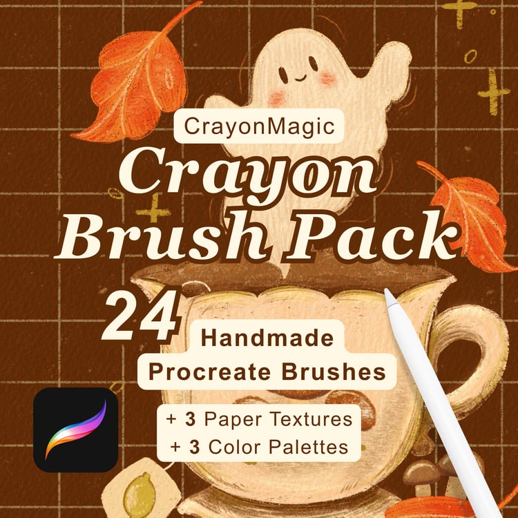 Cute little ghost artwork with handmade Procreate crayon brushes by ink wild brushes