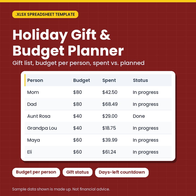 Holiday Gift & Budget Planner (.xlsx) cover image