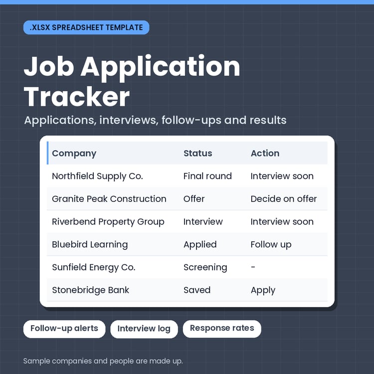 Job Application Tracker: Applications, Interviews & Follow-Ups (.xlsx) cover image