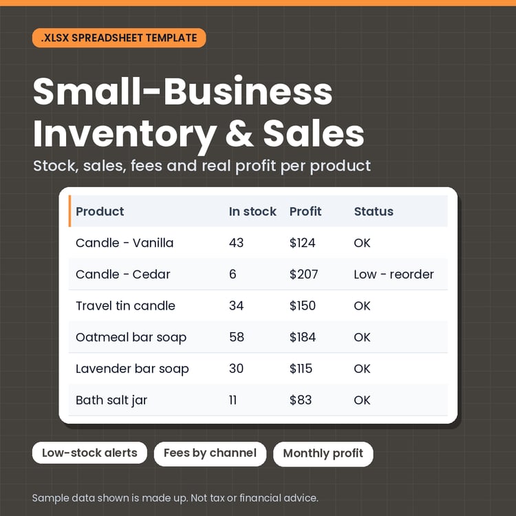 Small-Business Inventory & Sales Tracker: Stock, Fees & Profit (.xlsx) cover image
