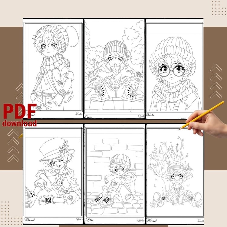 Coloriage Adulte PDF Imprimable - Le Tchiot Gavroche - Illustration Manga Vintage Crayon de Couleur - Coloriage Garçon Portrait Chibi Instant Download