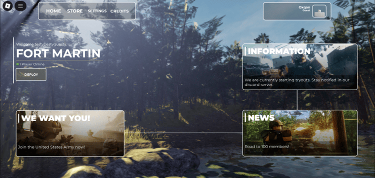 Military main menu UI with forest background