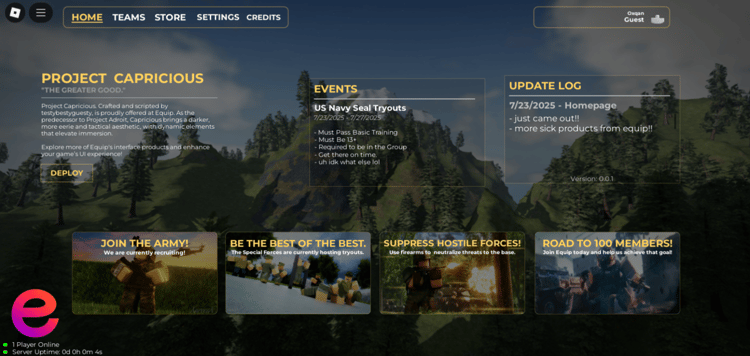 Roblox military main menu UI with forest background
